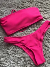 Bikini sin tirantes de cintura alta para mujer, bañador Sexy, traje de baño acolchado, de Color puro monokini, novedad de 2021