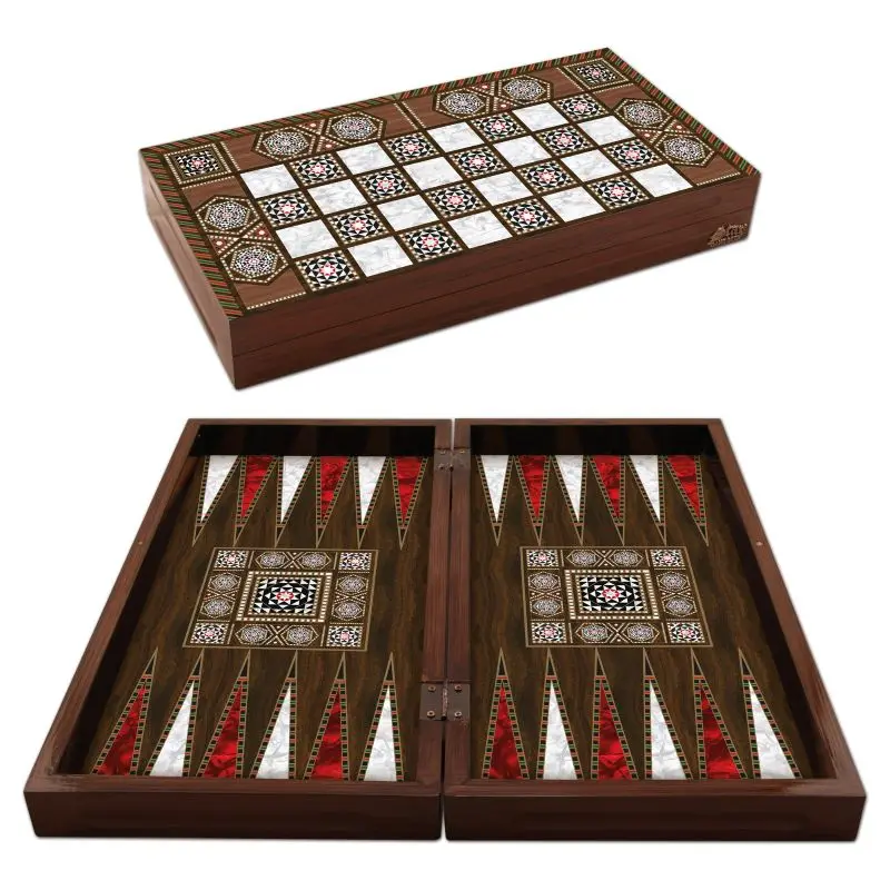 jeu de société Backgammon en bois antique 3
