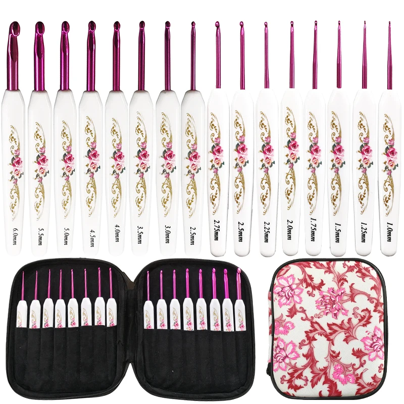 

Crochet Hooks Knitting Needles Multicolor Soft Plastic Grip Handle 16pcs Colorful Ceramic Patterns Yarn Craft Hook Sets 1-6mm