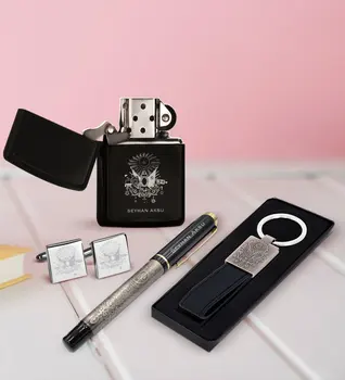 

Personalized Ottoman Crest Roller Pen Cufflinks Lighter and Keychain Set