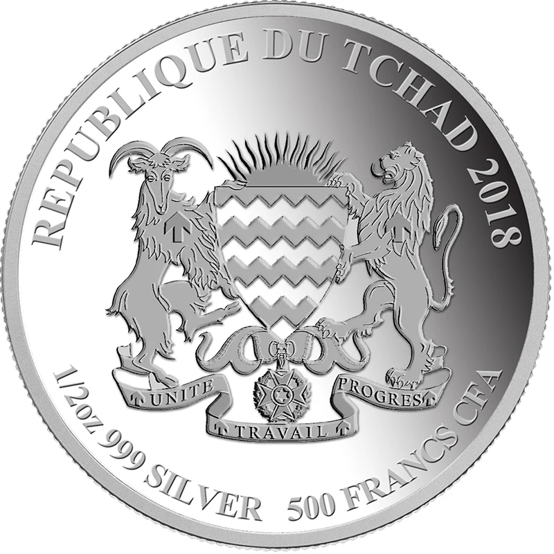 Собака лунный кристалл Серебряная монета 500 франков Чад