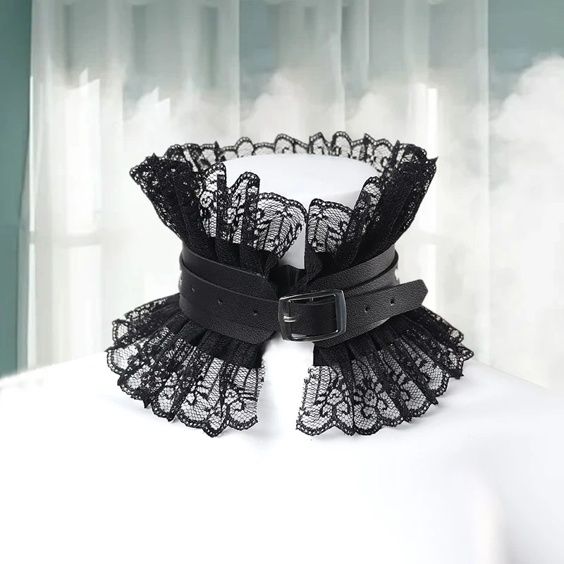 Dark Goth Style Exaggerated Princess Collar Gothic Accessories Black Leather Lace Choker Vintage Lolita necklace Aesthetic Chain