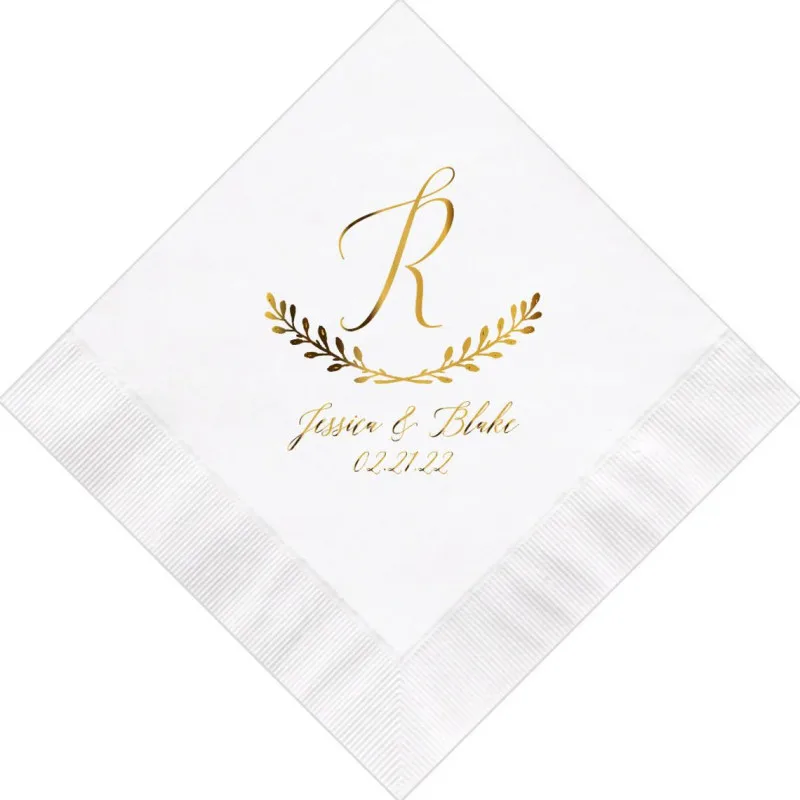 

Personalized Wedding Napkins Personalize Laurel Wreath Monogram Rustic Wedding Custom Bar Napkins Reception LOTS of COLORS Avail