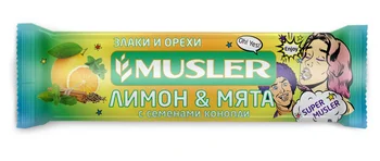 

Batonchik muesli-lemon, mint with hemp seeds, Musler 30g.