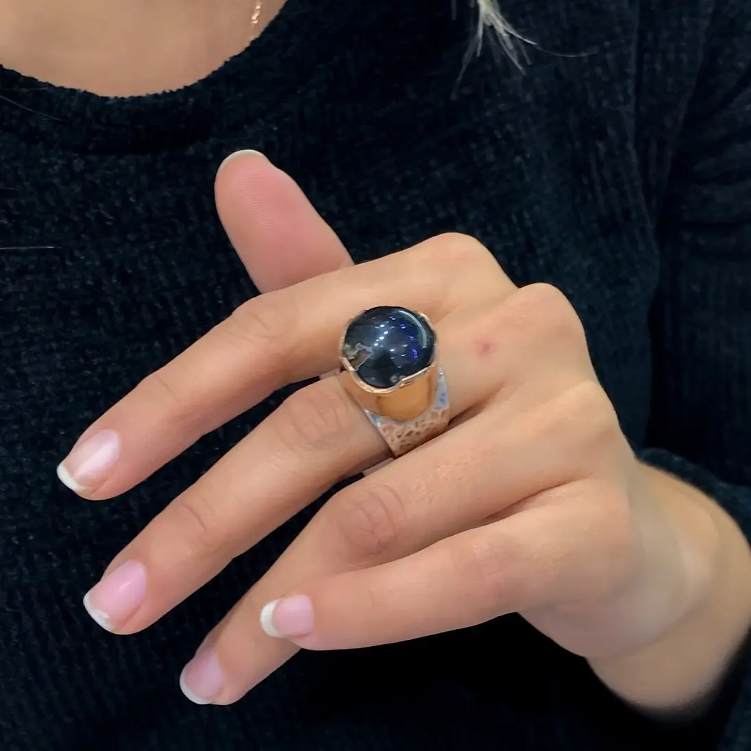 

Natural Unprocessed Black Agate Stone Authentic Hand Handwork Silver Ring