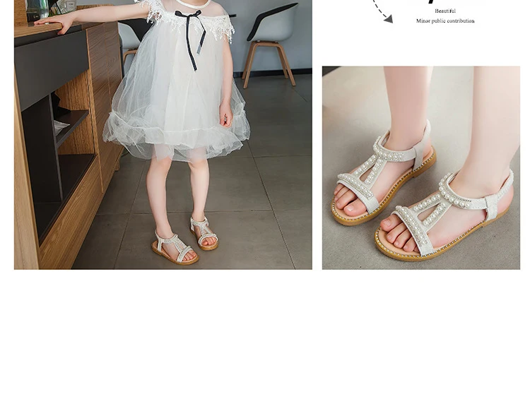 Fashion Girls Sandals Kids Summer Shoes 2022 Elegant Pearl Roman Party Princess Shoe Flats Non-slip Casual Baby Beach Sandals child shoes girl