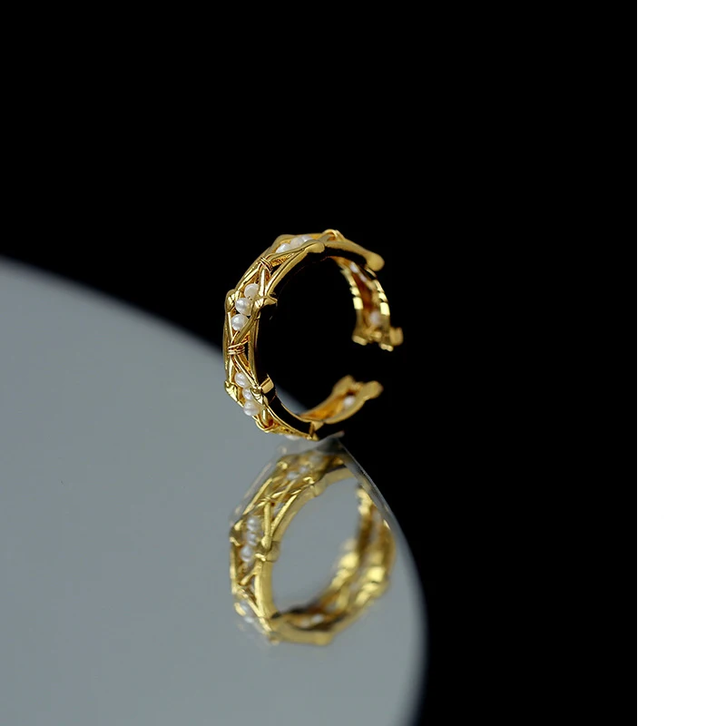 Vintage Baroque Open Hollow Braided Stackable Rings for Women Real Freshwater Pearls Finger Ring Female Hand Jewelry Gift Party