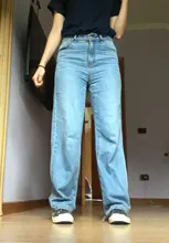 Mom Jeans Leg-Trousers Straight-Pants Washed Boyfriends Cowboy Vintage High-Waist Wide