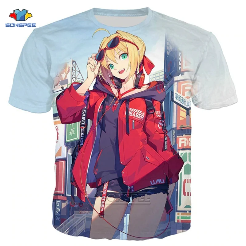 

SONSPEE Anime Fate Stay Night T Shirt Fashion Men's Clothing T Shirt 3D Print Funny Casual Men Women T Shirt Tops Dropship F73