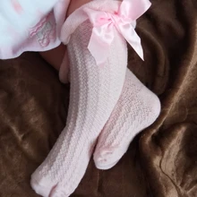 Calcetines de algodón con lazo para bebé y niña, medias transpirables antideslizantes para recién nacidos, calcetines de niñas bebé de 0 a 3 años, material barato