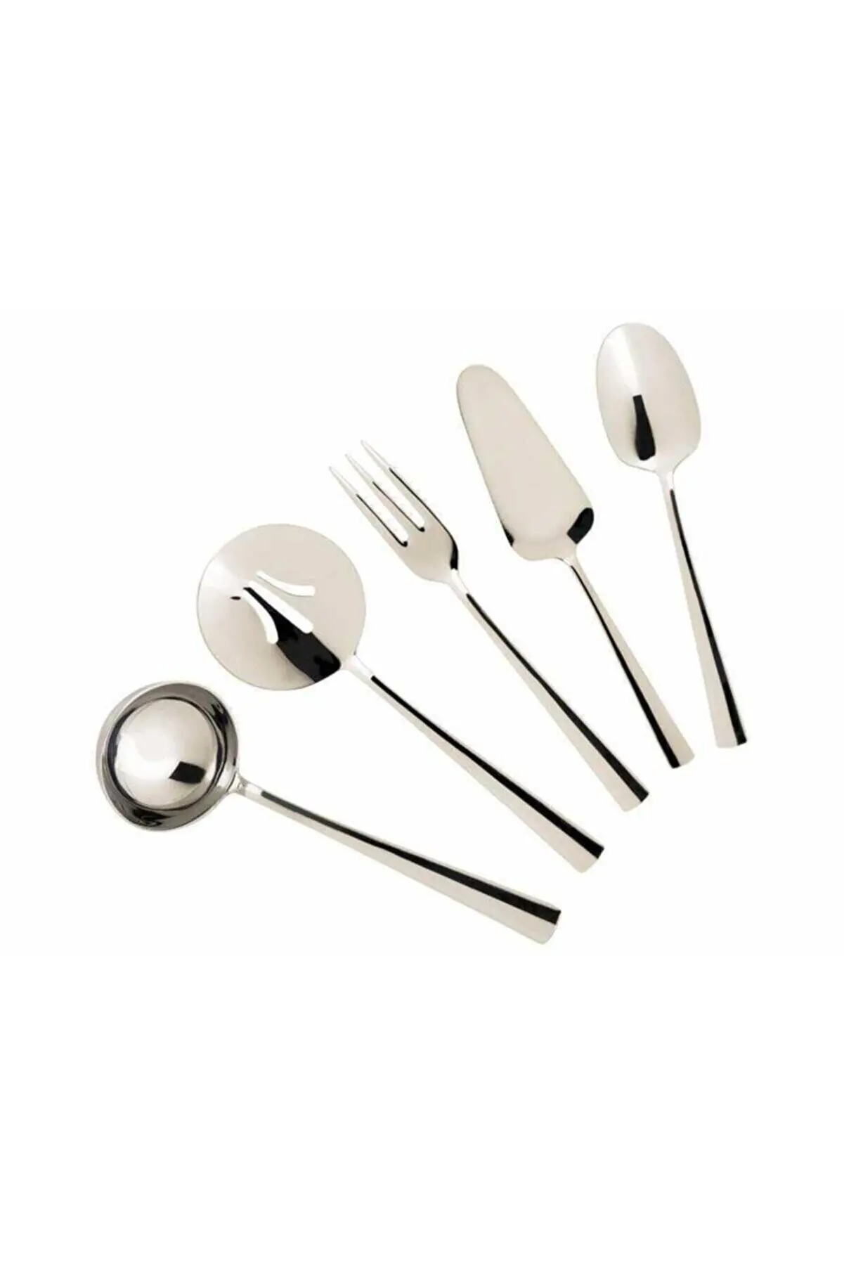 

5 Piece Roma Mini Service Set Stainless Steel Scoop Spatula Colander Fork Spoon Shovel Dinner Lunch Breakfast Kitchen Food Tongs