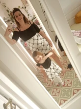 Vestido corto de media manga para madre e hija, a la moda, Sexy, con hombros descubiertos, estampado, trajes familiares a juego para verano