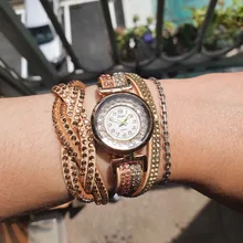 Relojes de pulsera de cuarzo con diamantes de imitación para mujer, pulsera de lujo con correa de cuero