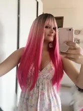 LOUIS FERRE negro Rosa rojo pelucas Cosplay largo recto Ombre peluca sintética con flequillo negro las mujeres Afro resistente al calor de fibra