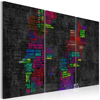 

Table-Board of Sweden (colorful names of cities)-triptych-60x40