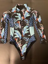 Bañador estampado de flores para mujer, una pieza, monokini, manga larga, traje de baño para surfear