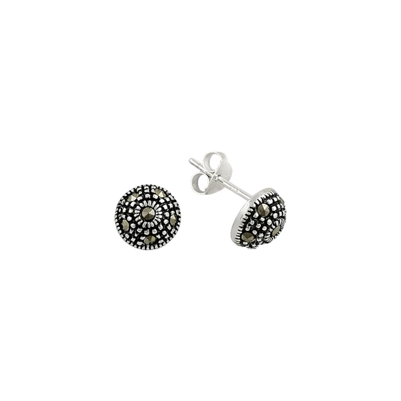 

Silver 925 Sterling Marcasite Stone Half Ball Earrings