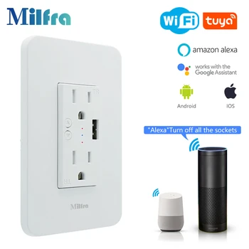 

KS-604S US 120 Style Smart Wall Socket,Mobile Remote Control,Timing,On Off Physical Keys,Two Outlets,TR Design,USB Charging Port