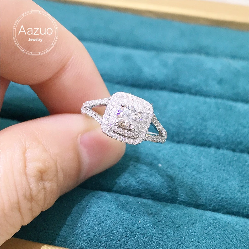 Aazuo 18K Solid White Gold Real Natrual Diamonds 0.60ct Engagement Square Ring Gift For Woman High Class Banquet Party Au750