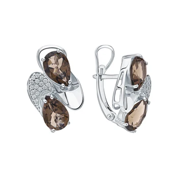 

Silver earrings with cubic zirconia and quartz smoky sunlight sample 925