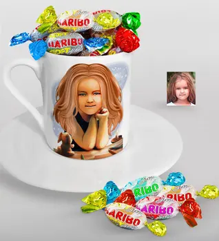 

Personalized Female Child Caricature Of Turkish Coffee cup And Haribo Candy Gift Seti-10