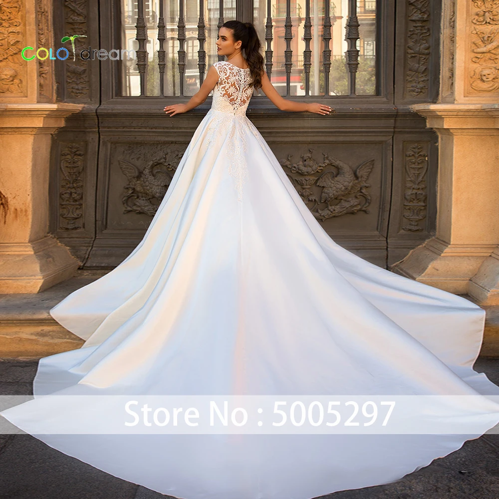 Свадебное платье A line vestido de novia Chapel train с круглым вырезом