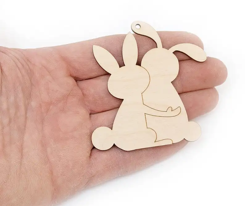 

Wooden Rabbit (7cm) Wood Rabbits In Love Shape Art Projects Craft Hanging Tag Decoration Gift Decoupage Laser Cut 0694