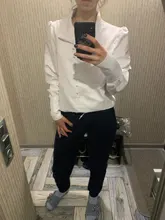 Turtleneck Blouse Puff-Sleeve White Shirt Ladies Top OOTN Office Elegant Casual Solid