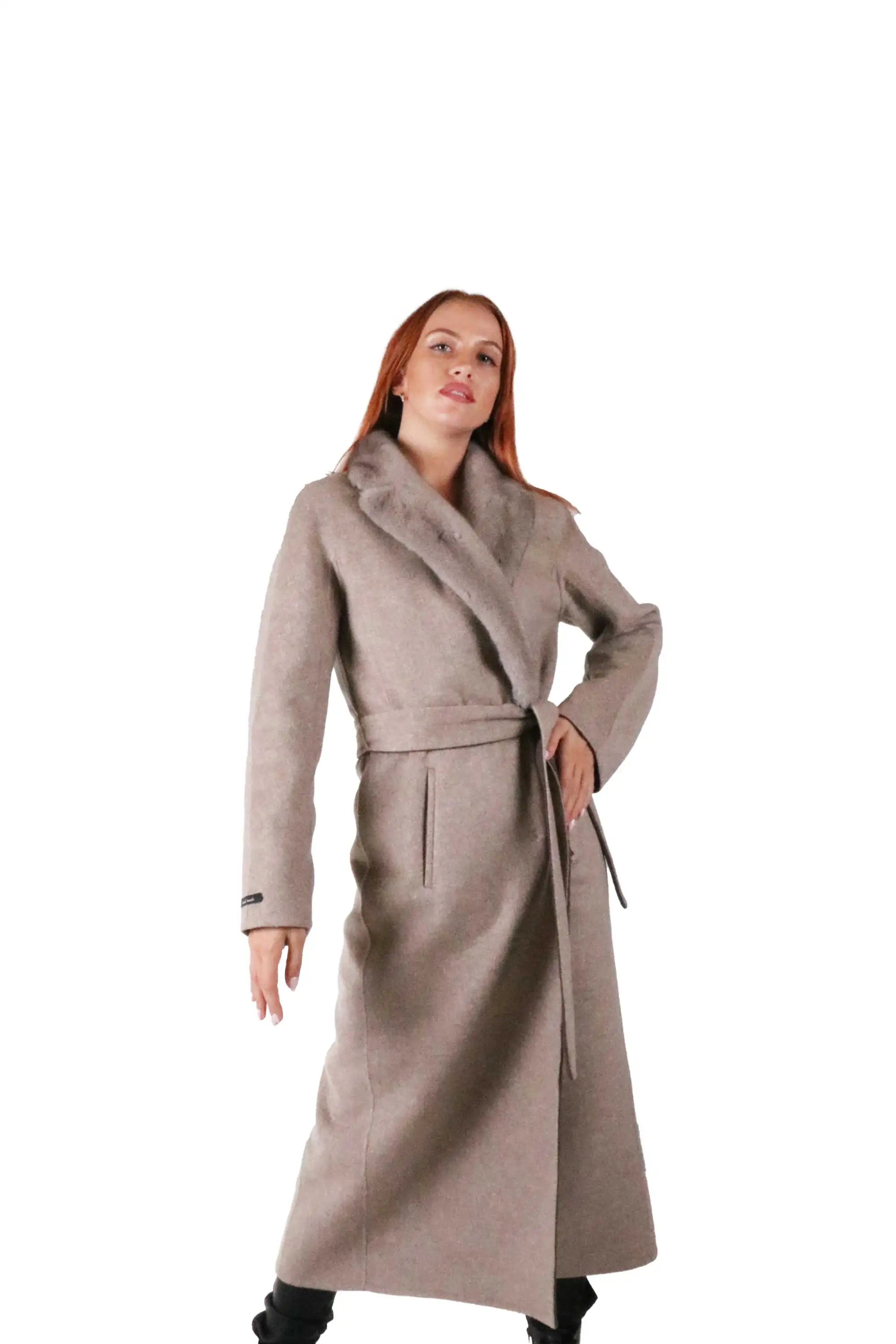 

woman cashmere coat fur 100% genuine fur handmade
