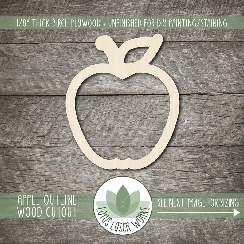 

Wood Apple Outline Shape, Apple Wood Embellishment, Wooden Craft Cutouts, Unfinished Wood Apple Outline Cutout