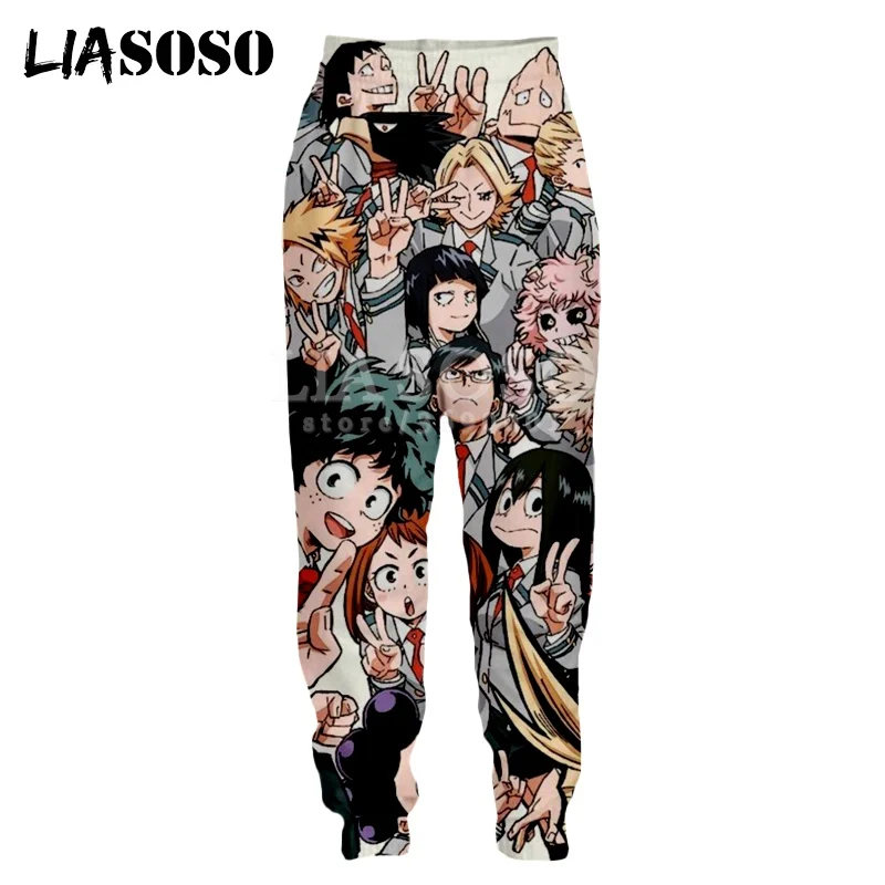 LIASOSO, новинка, Harajuku, аниме, комиксы, Boku, No Hero, Academy, 3D принт, штаны, унисекс, хорошее качество, цветные, для бега, тренировочные штаны, G3128