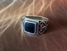 Anillo de navidad plateado para hombre, anillos de esmalte cuadrado y negro, joyería fina, alta calidad, 8-11