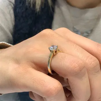 

6 mm Zircon Stone Engagement Gold Ring