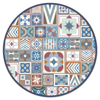 

Panorama Vinyl Round Rug Vintage Tiles Design in Multicolour - Kitchen Carpet Anti-Slip Flame Retardant - Living Room Rug - XXL Rugs - PVC Rugs