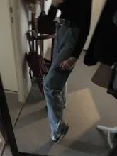 Weekeep-Pantalones vaqueros de cintura alta para mujer, ropa de calle recta para mujer, pantalones cargo de algodón 100% con bolsillos de retazos color azul