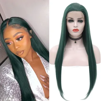

Charisma Synthetic Lace Front Wigs For Black Women Green Long Silky Straight Wigs Half Hand Tied Glueless Heat Resistant Fiber