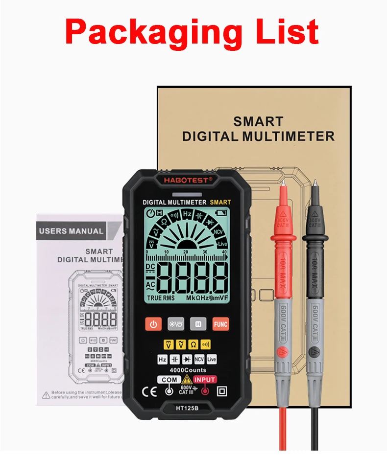 Digital Multimeter Professional Smart Multimeter AC DC Voltage Current TRMS Capacitance HZ REL OHM MultiTester DMM Meter personalised tape measure