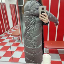 Qiaoduo-Chaqueta de plumón de pato para mujer, abrigo largo y grueso de doble cara a cuadros, Parka de talla grande para mujer, ropa ajustada