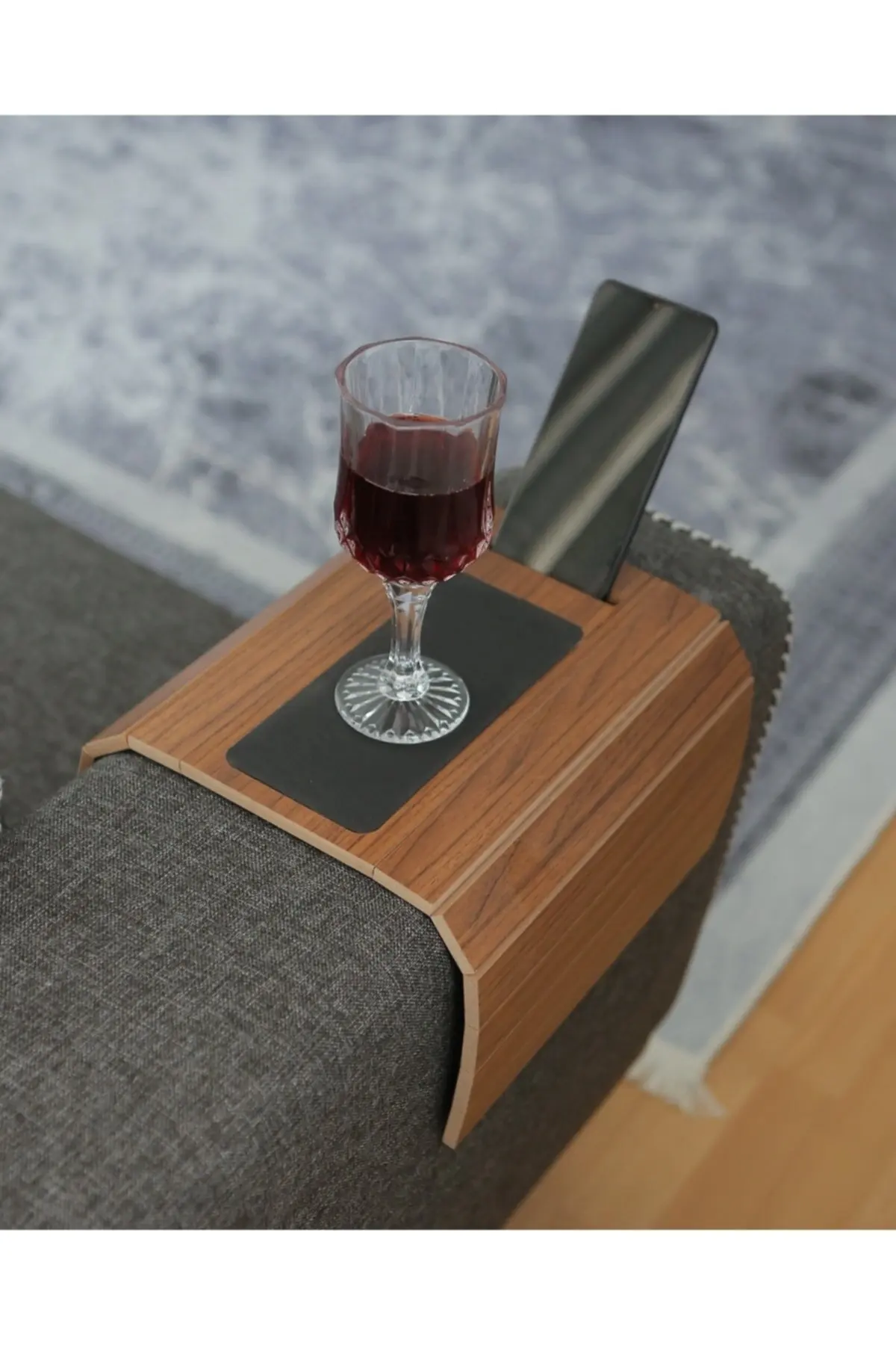 Wooden Side Table With Phone Stand Sofa Tray Mat 50x28 cm Placemat Center Leather Decorative Armrest  Non Slip Folding Design