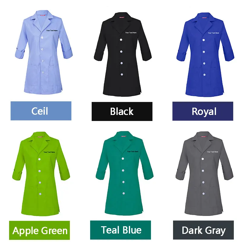 Embroidered Women's 3/4 Sleeve Lab Coat Personalized with your Text