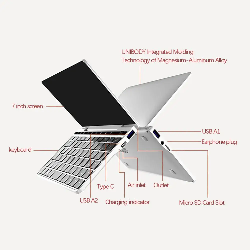 

GPD 7"Pocket 2 3965Y 8G+128G for Windows 10 Touchscreen Bluetooth IPS Screen Laptop Computer 6800mAh up to 3.4GHz Tablet PC