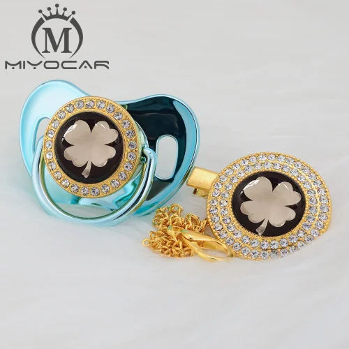 MIYOCAR lucky gold leaves Красивая Золотая блестящая соска и соска с клипсой BPA бесплатно пустышка с блестящим уникальным дизайном GLE-08 - Цвет: GLE-10 0-6M