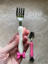 Juego de tenedor cuchara de seguridad de acero inoxidable para bebé, 2 uds., cubiertos de alimentación para niños pequeños, ratón de dibujos animados, vajilla MBG0359