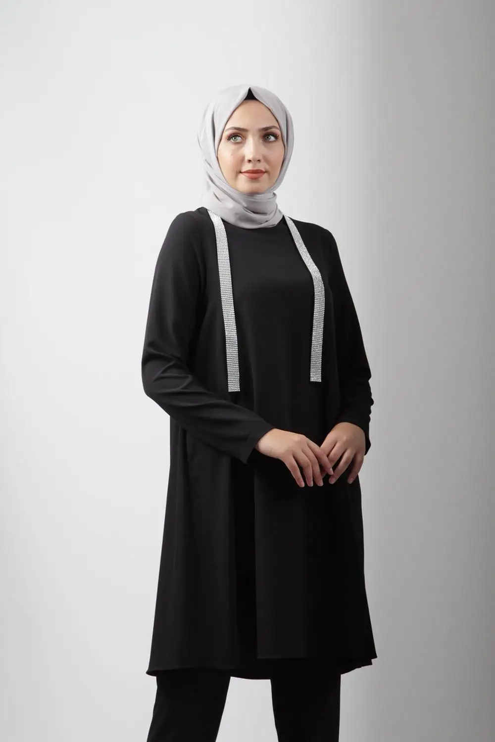Черный 6517-ÇIKARILABİLİR TAŞ DETAYLI İKİLİ TAKIM-KEMAL AYDIN - Цвет: Черный