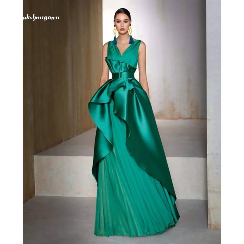 

Elegant V-neck Off the Shoulder Pleat Sashes A-Line Wedding Dress Satin Bridal Gown Backless Sweep Evening Dress robes de soirée