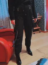 QWEEK-pantalones Cargo Punk de gran tamaño para mujer, ropa de calle gótica, ropa de calle negra con cadena Harajuku Hippie, pantalones de estilo callejero coreano para mujer, Hip Hop