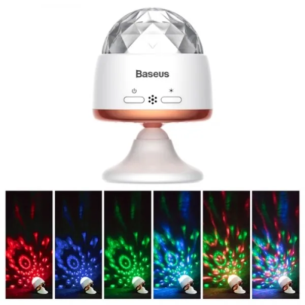 Портативный световой музыкальный шар Baseus Car Crystal Magic Ball Light ACMQD-02(Белый