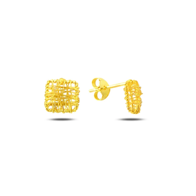

Silver 925 Sterling Wire Knitted Square Earrings