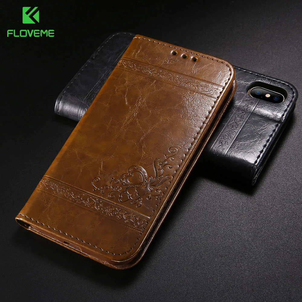 Чехол книжка FLOVEME из искусственной кожи в стиле ретро для iPhone XS XSMAX XR X 7 8 6 6S SE чехлы
