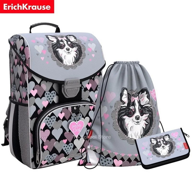 Школьный ортопедический ранец для девочки Erich Krause ErgoLine 15L Mimi Dog + пенал и мешок